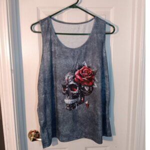 Skull and red rose tank top. Size XL women's